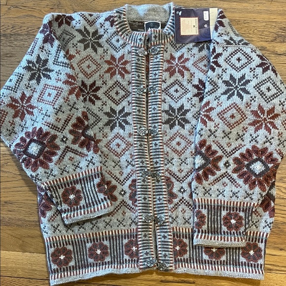 Dale of Norway Sweaters - Dale of Norway Vintage Nordic Pattern Cardigan Sweater - Rust & Brown Tones NWT